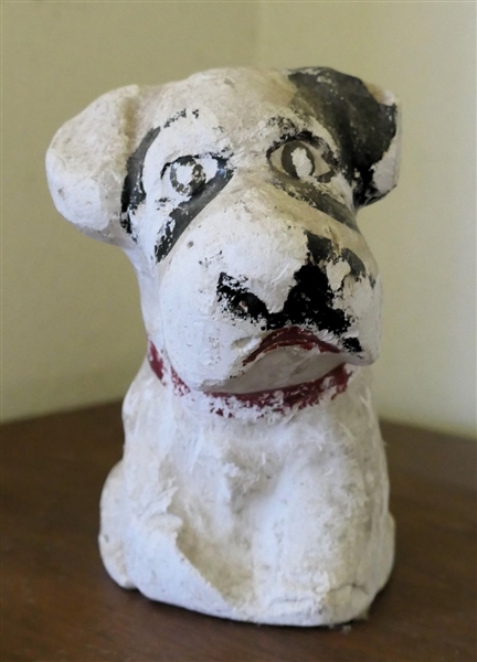 Black and White Chalk Dog Statue - Measuring 6" Tall - Ear is Chipped