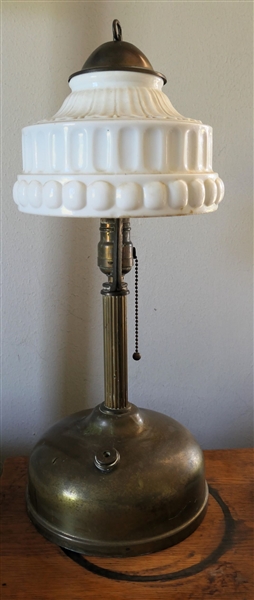 Gas Lamp Converted To Electric with Milk Glass Shade - Measures 21" tall 