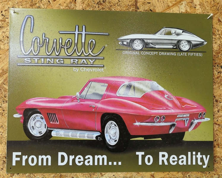 Modern Metal Corvette Sign "From Dream…. To Reality" - Measures 12 1/2" by 16" 