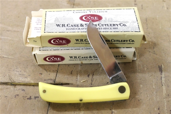 2 -Case XX - W.R. Case & Sons Cutlery Co. - Sod Buster Pocket Knives - Chrome Vanadium Blades -Yellow Handles - In Original Boxes