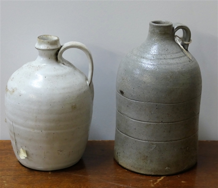 2 Pottery Jugs -Jug with Incised Rings Signed E.R. Kennedy and White Jug Measuring 7" tall 