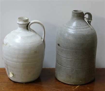 2 Pottery Jugs -Jug with Incised Rings Signed E.R. Kennedy and White Jug Measuring 7 tall 