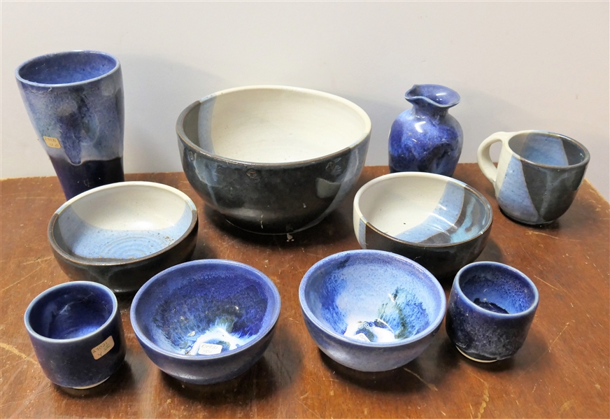 Lot of Art Pottery including DK Clay Pottery with Blue Glaze and Other Artist Signed Art Pottery Pieces