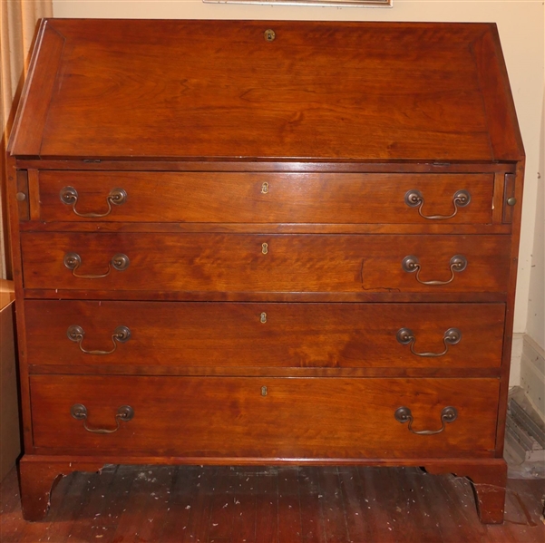 1830s Walnut Governor Winthrop Desk - Fall Front - With Divided Interior - 4 Dovetailed Drawers - Pine Secondary Wood - 3 Board Back - Measures 44 1/2" tall 42" by 21"