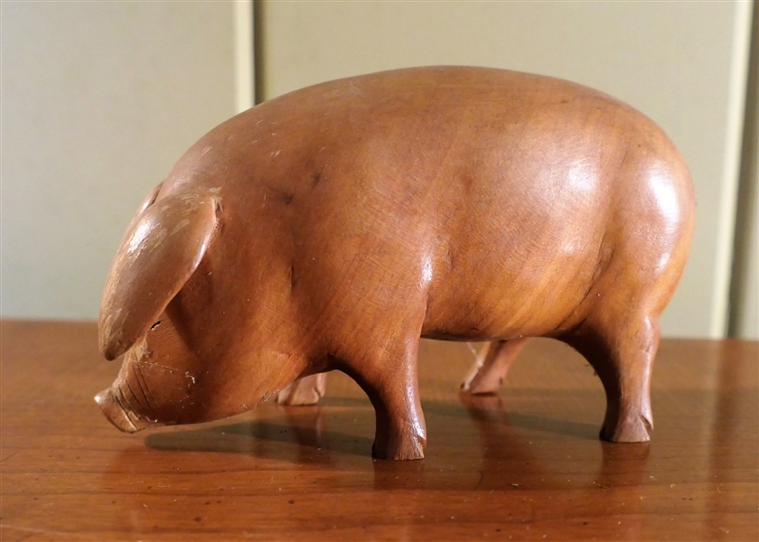 Hand Carved Wood Pig - Measures 2 1/2" tall 5 1/2" Nose to Tail 