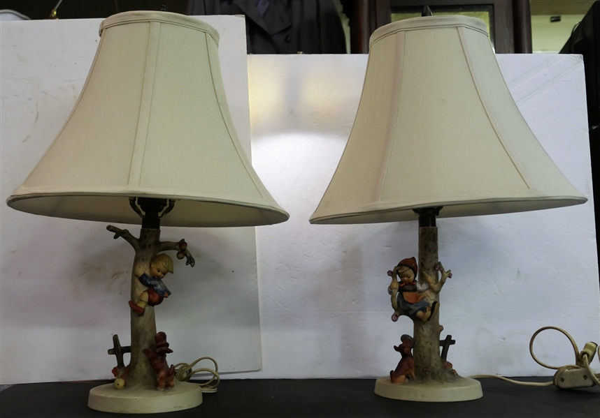 Pair of Goebel Hummel Porcelain Table Lamps - Number 44A and 44B - Each Lamp Measures 11 1/2" To Bulb 