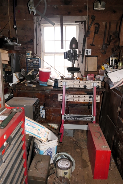 LIVE ONSITE - Portable Workbench/Vise, Drill Press