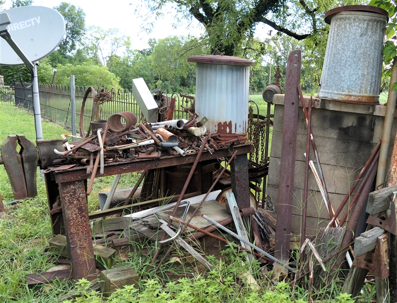 LIVE ONSITE - Iron Pieces, Vise, Metal, Galvanized Cans