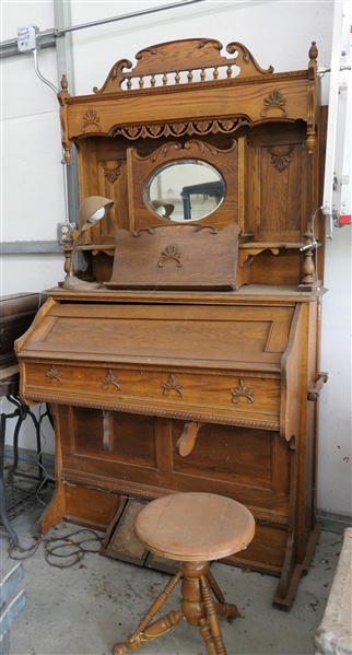 LIVE ONSITE - Antique Pump Organ with Mirrored Backsplash