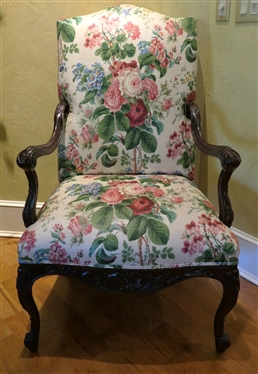 Council Craftsmen French Style Arm Chair - Clean Upholstery with Roses - Measures 46 1/2" Tall 28" by 24"