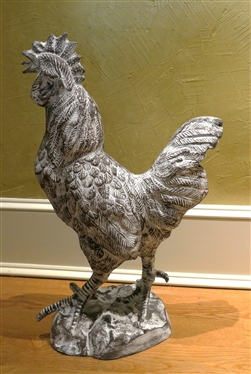 Cast Metal Rooster Statue - Measures 24" Tall 14" Across