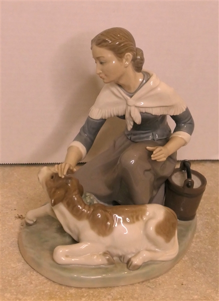 Lladro Figure - Woman with Calf - Measures 8" Tall