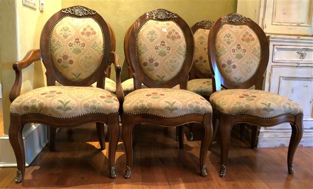 Set of 6 Henredon "Grand Provenance" Dining Chairs - 5 Side Chairs and 1 Captains - Each Chair Features Brass Ormolu - Shell Crest on Back, Brass Tipped Front Feet and Nail Head Trim - Very Clean...