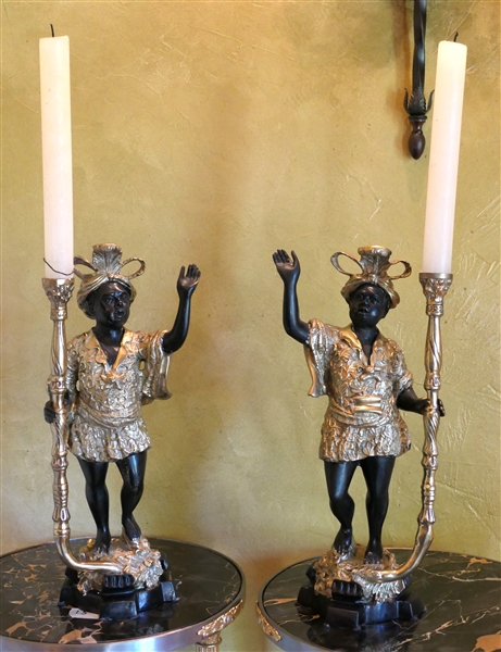 Pair of Brass Blackamoor Figural Candle Sticks - Each Measures 16" Tall