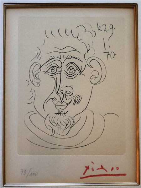 Pablo Picasso "Homme de Barbu" - Artist Signed and Numbered Etching on Paper - Number 79/100 - Original Artist Signature - Framed and Matted in Gold Frame - Frame Measures 20" by 17 1/2" -...