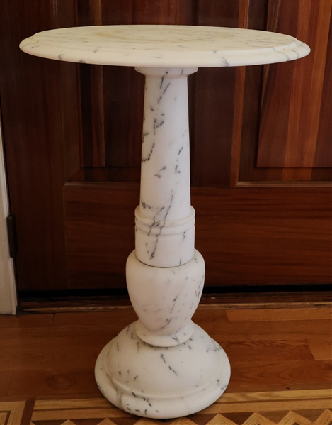 White Marble Pedestal Table - Measures 29" Tall 20" Across