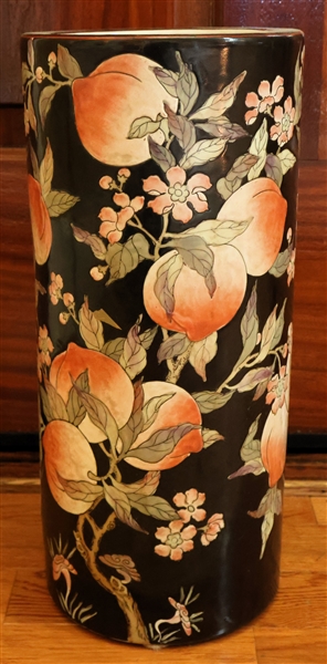 Modern Asian Umbrella Stand with Peaches and Peach Blossoms - Measures 19" tall 8 1/2" Across