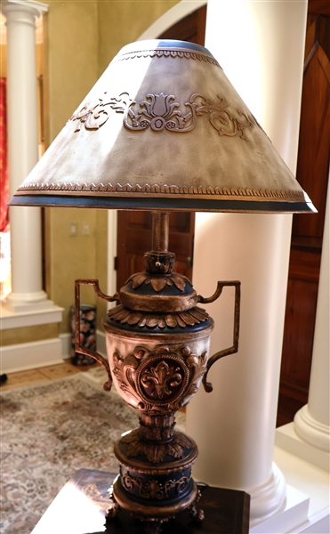 Ornate Urn Style Table Lamp with Metal Shade - Lamp Measures 34"  Tall