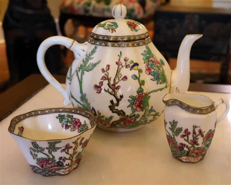 Coalport England "Indian Tree" Tea Set - Tea Pot, Cream, and Sugar Bowl - Tea Pot Measures 7" Tall 9" Spout To Handle 