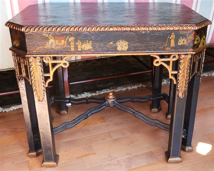 Hand Painted Maitland Smith Chinoiserie Sofa Table - Measures 27" Tall 33" by 21" 