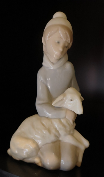 Lladro Little Boy with Sheep Figure - Measures 6" Tall 