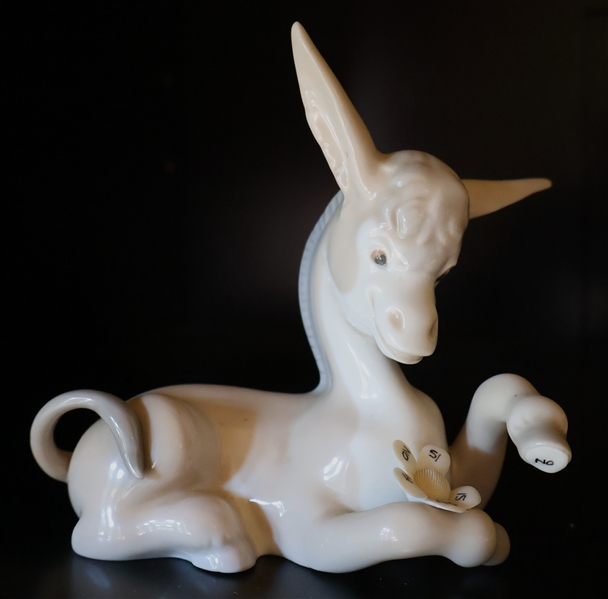 Lladro Donkey Figure with "Si / No" Flower - Measures 5 1/2" tall 5 1/2" Long
