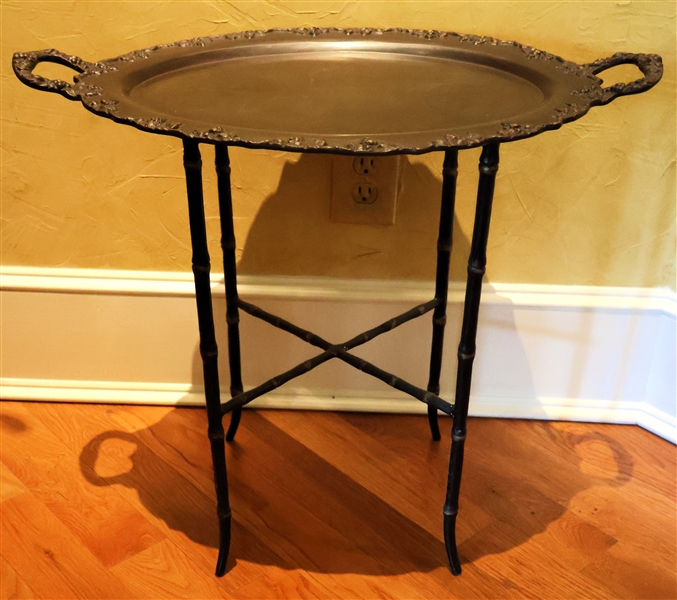 Maitland Smith Bronze Tray Table with Bamboo Style Base - Tray Measures 25 1/4" by 15 1/2" Stand Measures 21 1/2" Tall