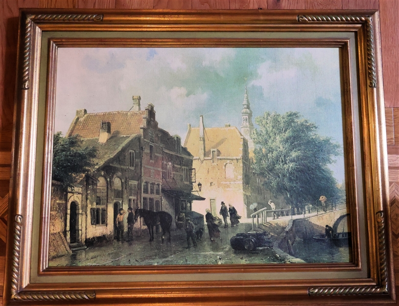 Print on Canvas of Cornelius Springers "A View of Enkhuizen in Summer" - Framed - Frame Measures 23 1/2" by 29 1/2" 