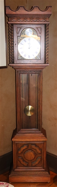 Barwick Oak Tall Case Clock - Made in Western Germany - Case Features Barley Twist Columns - Measures 72" Tall 15 1/2" by 10" 
