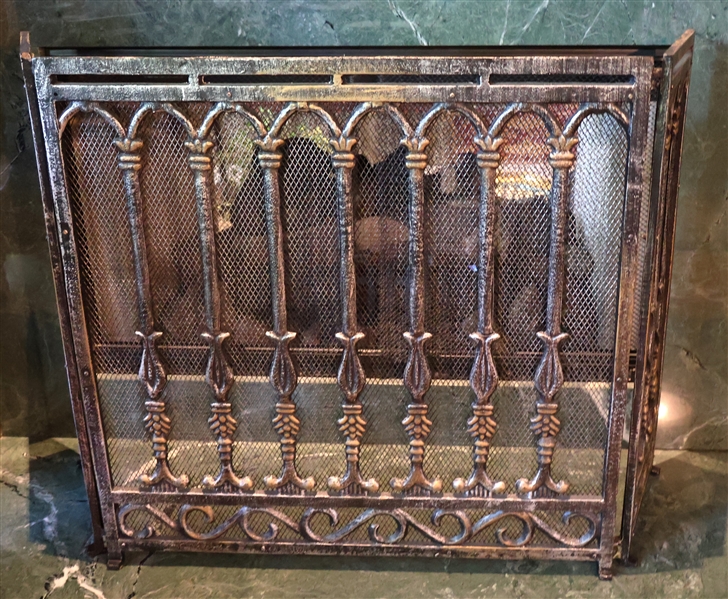 Very Heavy Decorator Metal Fire Place Screen - Antiqued Pewter Finish - Measures 31" Tall - 56" Long