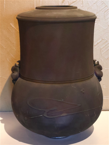 Artist Signed Raku Potter Vase -Measures 12" Tall 7" Across