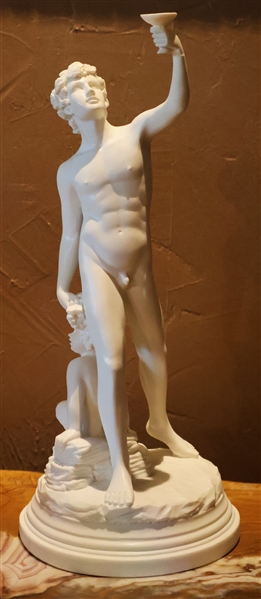 Composite Italian Nude Male and Cherub Statue - Measures 12" Tall - Males Hand Has Been Repaired 