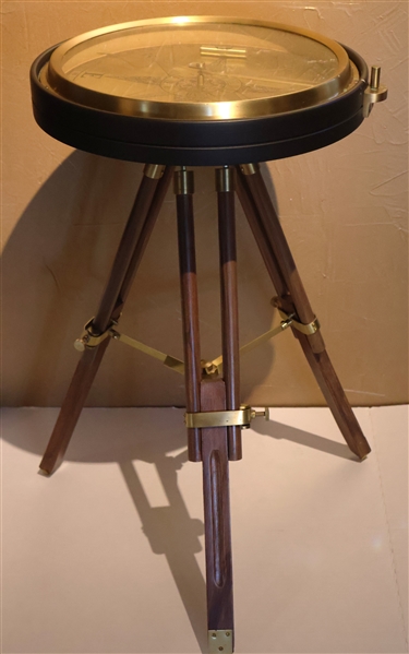 Decorative Compass on Stand - Brass with Wood and Brass Legs - Compass Measures 13 1/2" 24" Tall 