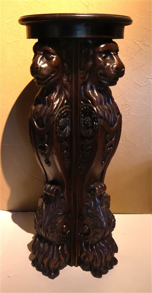 Marble Top Plant Stand with Figural Lion Legs - Claw Feet - Measures 30" Tall 12 1/2" Across