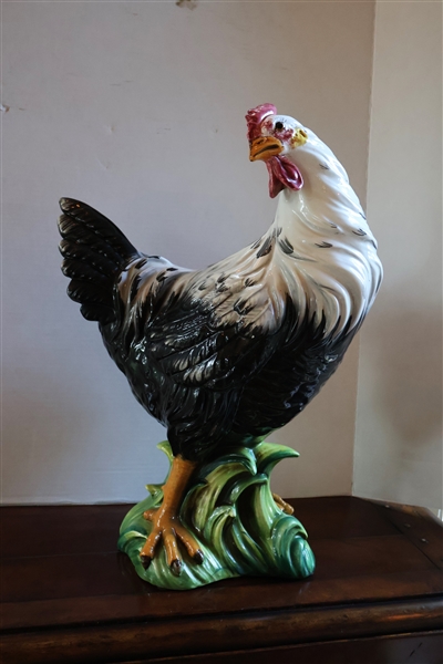Life Size Hand Painted Italian Chicken Hen - Signed Intrada Italy on Bottom - Measures 20" Tall 14" Beak to Tail (Some Minor Paint Flakes on Waddle and Comb)
