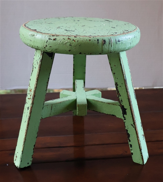 Green Distressed Painted Milking Stool - Measures 9" Tall 8" Across