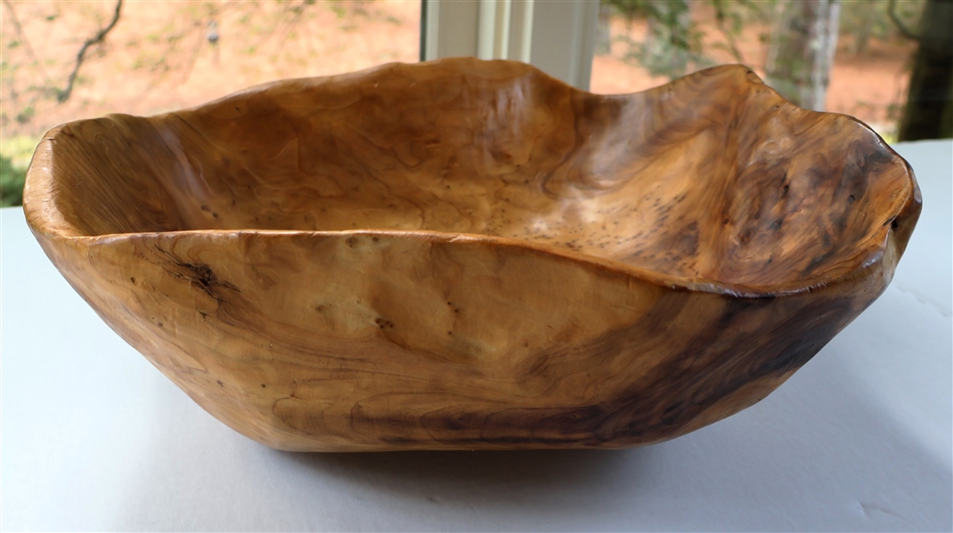 Handmade Wood Burl Bowl - Signed CON on Bottom - Measures 5 1/2" Tall 16" Across
