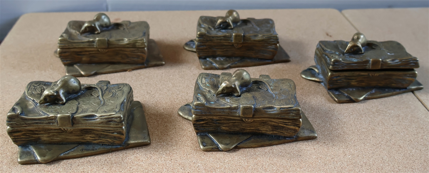 Brass Mice on Suitcases - Lift Top Trinket Boxes - Each Measures 1 1/2" Tall 3 3/4" by 2 1/2" 