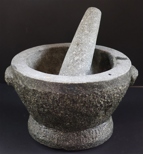 Large Stone Mortar and Pestle - Measures 5" Tall 8" Across