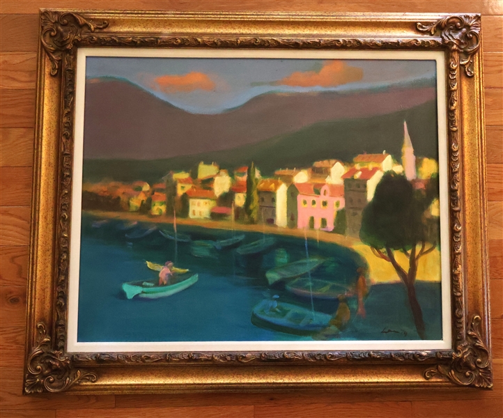 Likan Artist Signed Original Oil on Canvas Painting "Dalmatian Coast" - Framed with Gallery Certificate of Authenticity - Frame Measures 31" by 37 1/4"