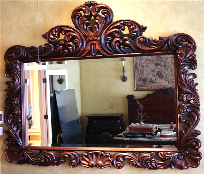 Large Scroll and Shell Carved Beveled Mirror - Very Ornate Frame - Measures 56" by 69" 