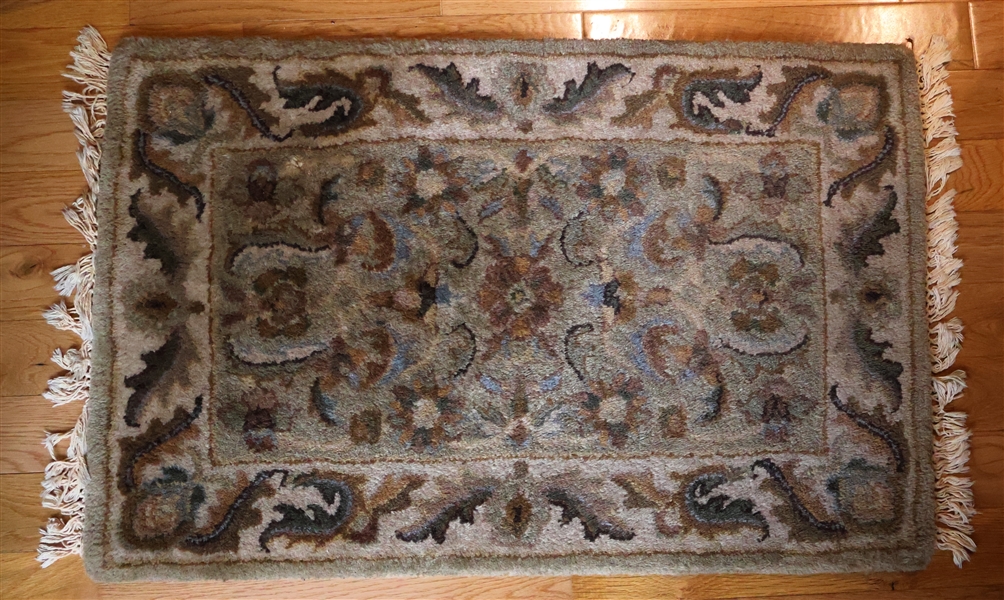 Small Wool Rug - Beige with Camel and Green Details - Measures  36" by 24