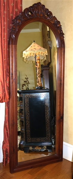 Mahogany Shell and Flower Carved Floor / Full Length Mirror - Measures 74" by 27" 