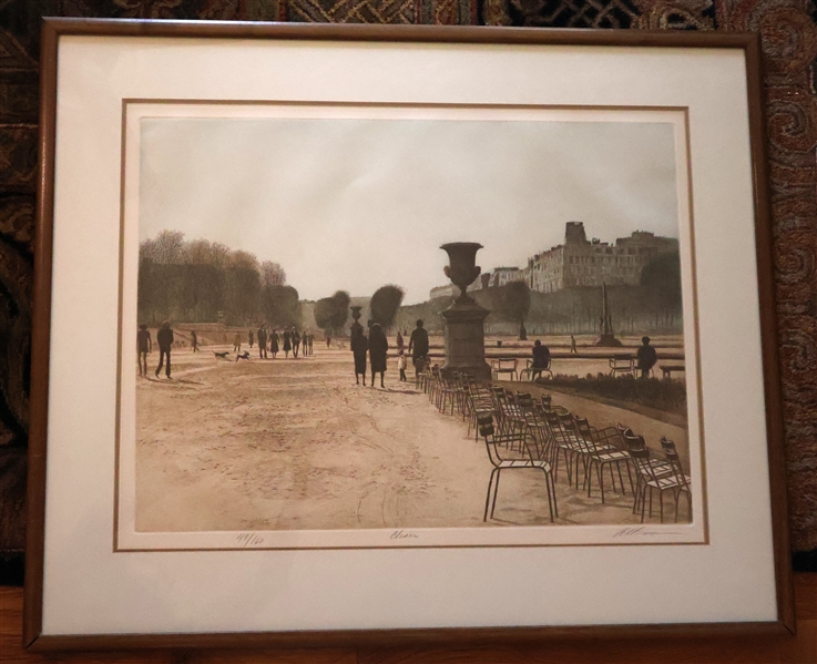 Harold Altman "Chairs" Artist Signed and Numbered Etching Number 49/160 - Framed and Matted - Frame Measures 26 1/2" by 32" - Certificate of Authenticity on Reverse - 