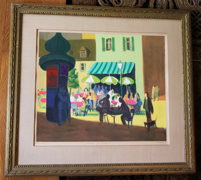 Likan "Café Du Paris" Serigraph - Artist Signed and Numbered 64/250 - Framed and Matted - Frame Measures 31" by 34" - Frame Does Not Have Glass 