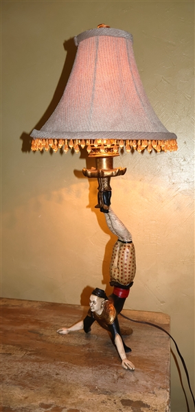 Circus Acrobat Figural  Lamp with Beaded Shade - Measures 26" tall 