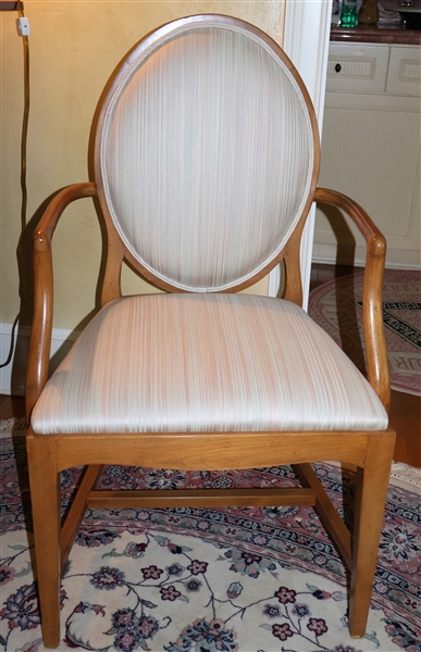 Trouvailles Inc. Handcrafted Furniture - Maple Chair with Nice Silk Upholstery - Sun Design on Back - Measures 38" Tall 21" by 20" 