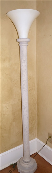 Column Style Torchiere Lamp - Satin Glass Shade - Measures 72"
