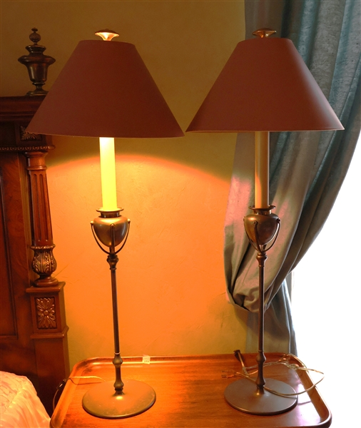 Pair of Mixed Metal Candle Stick Lamps Each Measures 36" Tall 