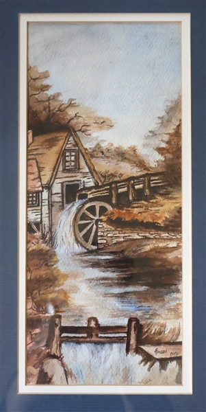 Henson 1952 - Artist Signed and Dated Watercolor Painting of a Mill - Framed and Double Matted - Frame Measures 16 1/4" by 9 3/4"